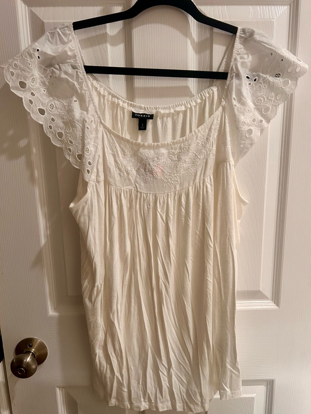 torrid Cream Eyelet Ruffle Tank Top